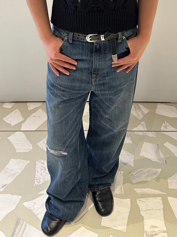 Men's Jeans Our Legacy VAST CUT Blue Distressed Washed MidHigh Waist Jeans Casual Pants