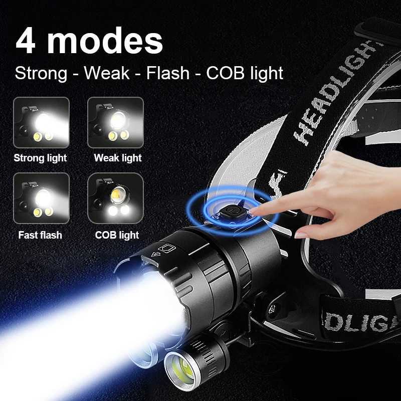 New XHP360COB Most Powerful Headlamp Super Bright Floodlight Rechargeable Led Head Flashlight Outdoor Camping Fishing Headlight J250925