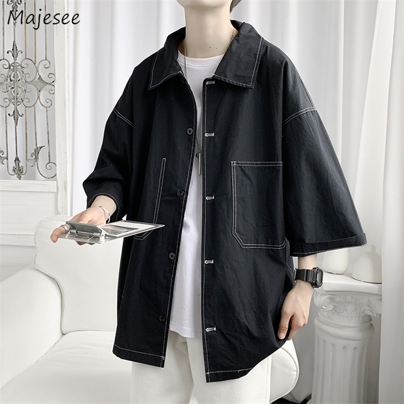 Men's Casual Shirts Half Sleeve Shirts Men Loose Business Large Size 3XL Harajuku High Street All Match Handsome Baggy Korean Fashion Outerwear 2