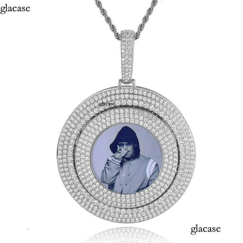 Customize Rotatable Solid Memorial Photo Pendant Necklace TopBling Zircon Men Women Lover Gift