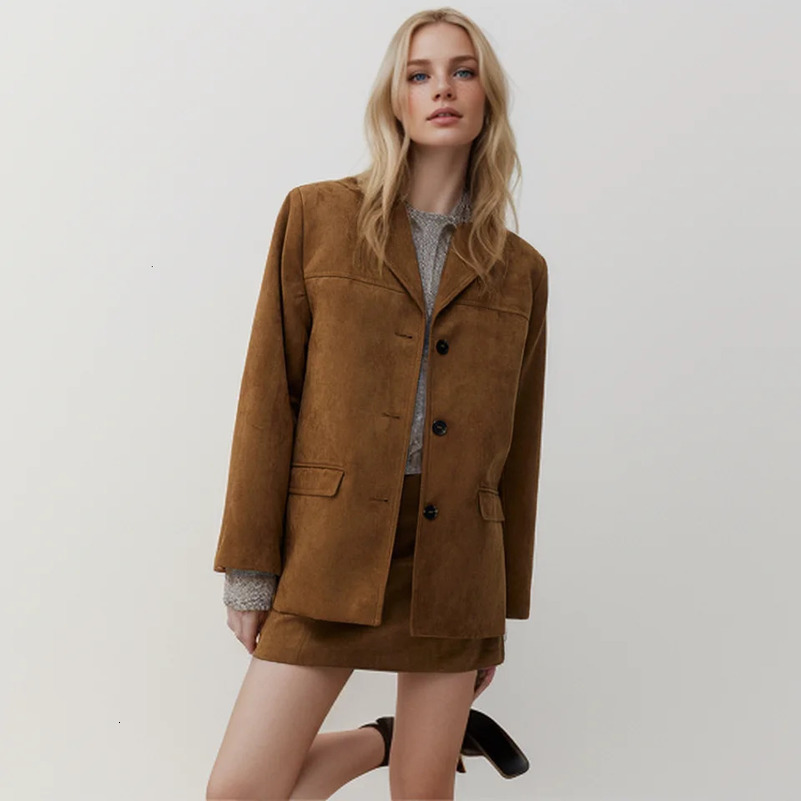 Autumn and winter fashionable womens clothing casual elegant sense European and American retro suede suit jacket 250402