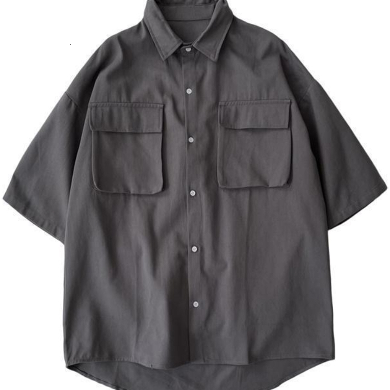 Men's Casual Shirts Safari Gray Shirts Summer Simple Versatile Unisex Casual Shirt Hong Kong Style Large Pocket Short Sleeve Men's Shirt 230