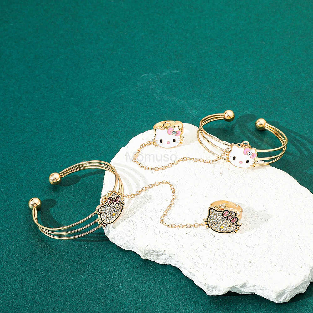 Sanrio cartoon Stitch Hello KitTY Bangle Ring Combo Cute Alloy Jewelry STYlish Anime Bracelet Ring Gift for Fans L250925