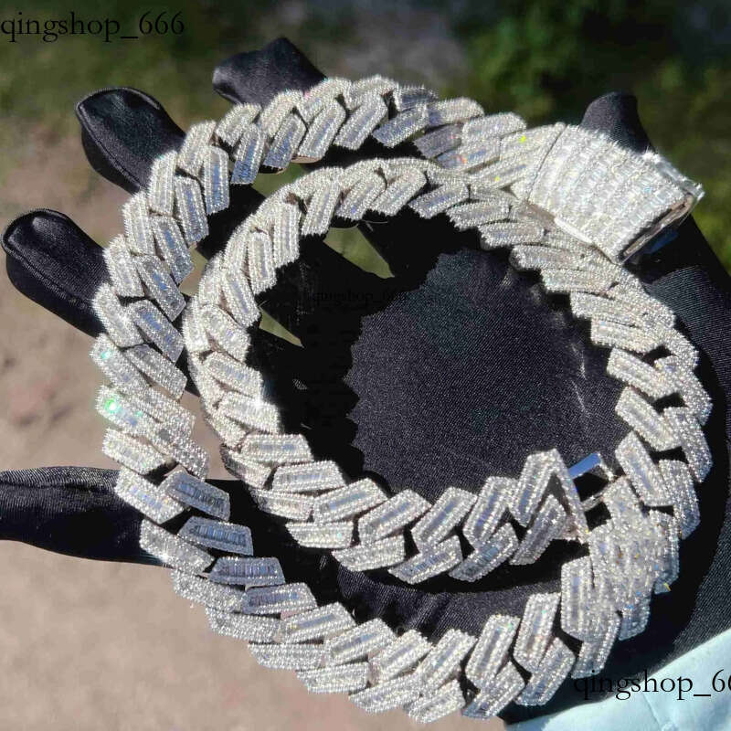 moissanite iced out cuban k chain Hip Hop Fine Jewelry Baguette Dia Men Necklace Sterg Sier Fully Vvs Moissanite designer jewelry