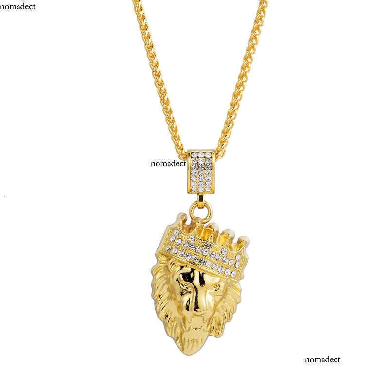 Mens Hip Hop Gold Cuban Link Chain Lion Head King Crown Pendant Necklace Fashion Jewelry 4a