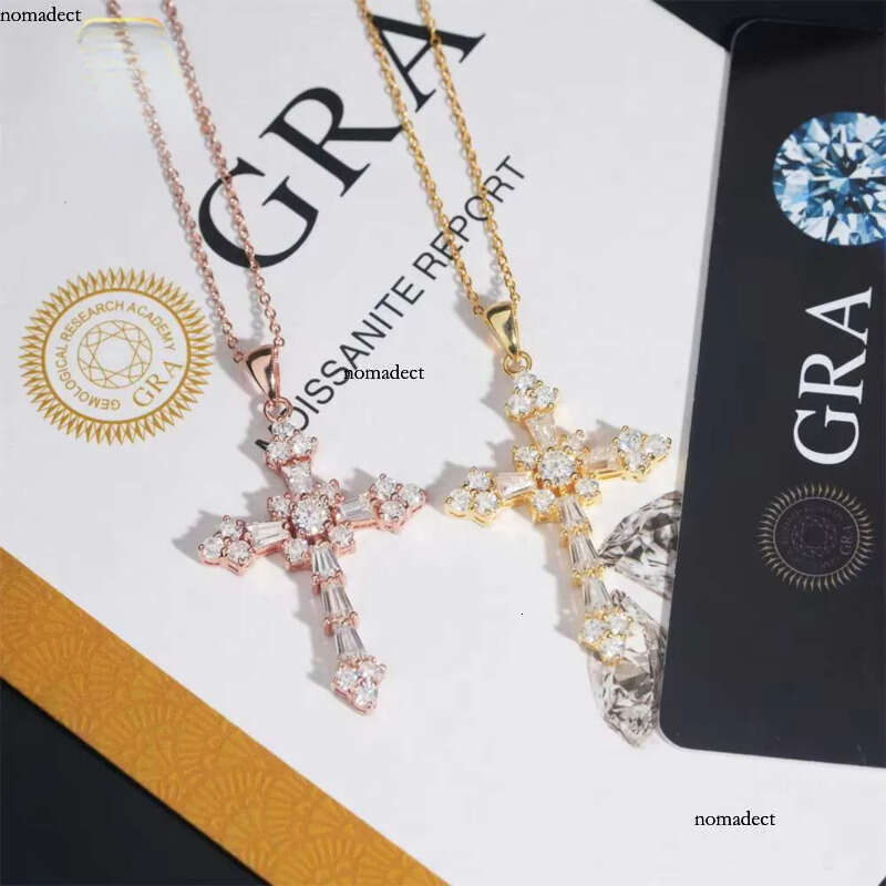 Pass Tester Classic Iced Out Hip Hop Style Link Chain Sier VVS Moissanite Dia Women Jewelry Cross Pendant Necklace dc