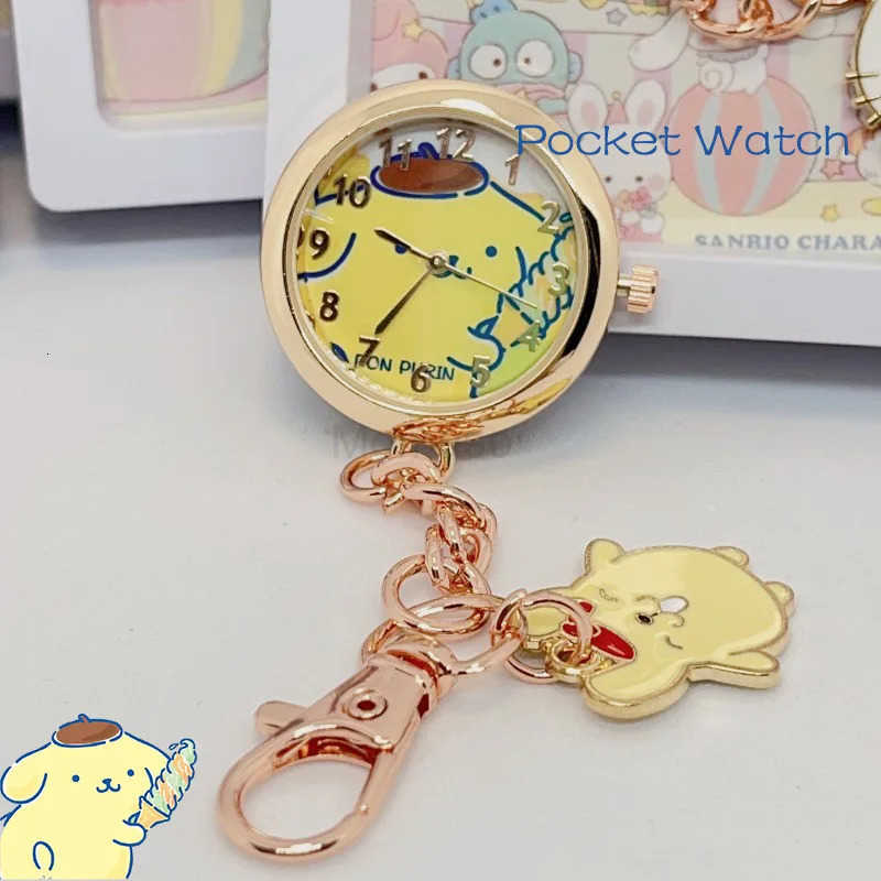 Sanrio Anime Hello Kitty Keychain Pocket Watch Girls Student Kuromi Cinnamoroll Fashion Children Gifts Quartz Watches Ornaments L250925