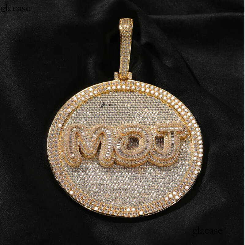 Hip Hop A-Z Letters Large Disc Pendant Necklace Full Zircons Mens Jewelry Gift