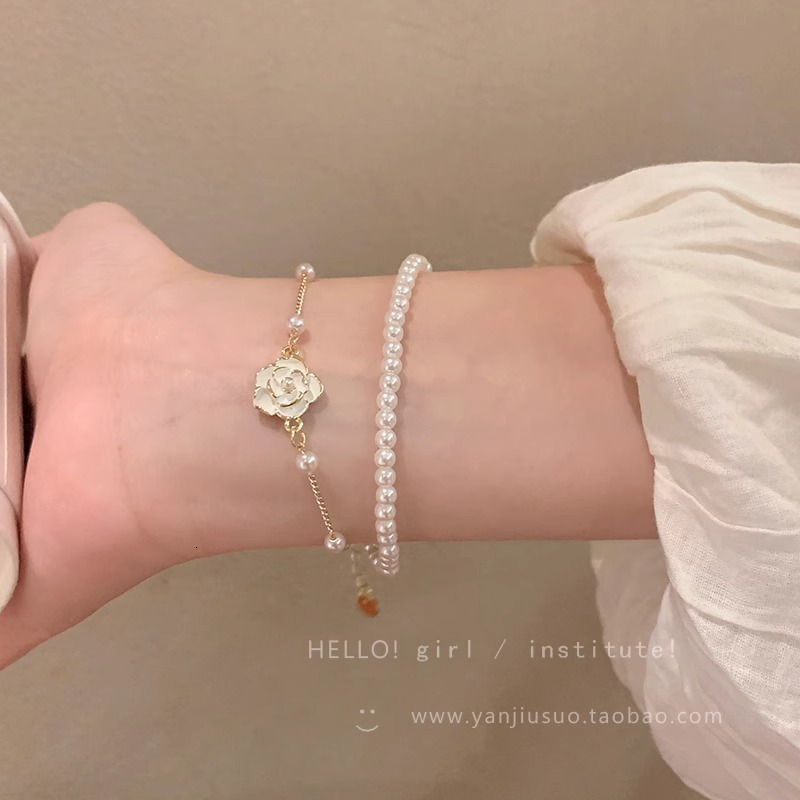 bracelets designer bracelet camellia pearl for women new niche exquisite accessories minimalist style double layer stacking bracelet designer women br