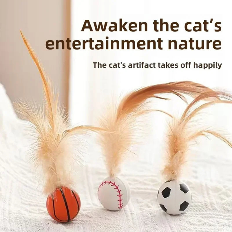 Cat Toy Feather Elastic Ball Self-playing Interactive Pet Kitten Teaser Stress Reliever Catnip Flying Bird Supplies Toys Indoor 250317