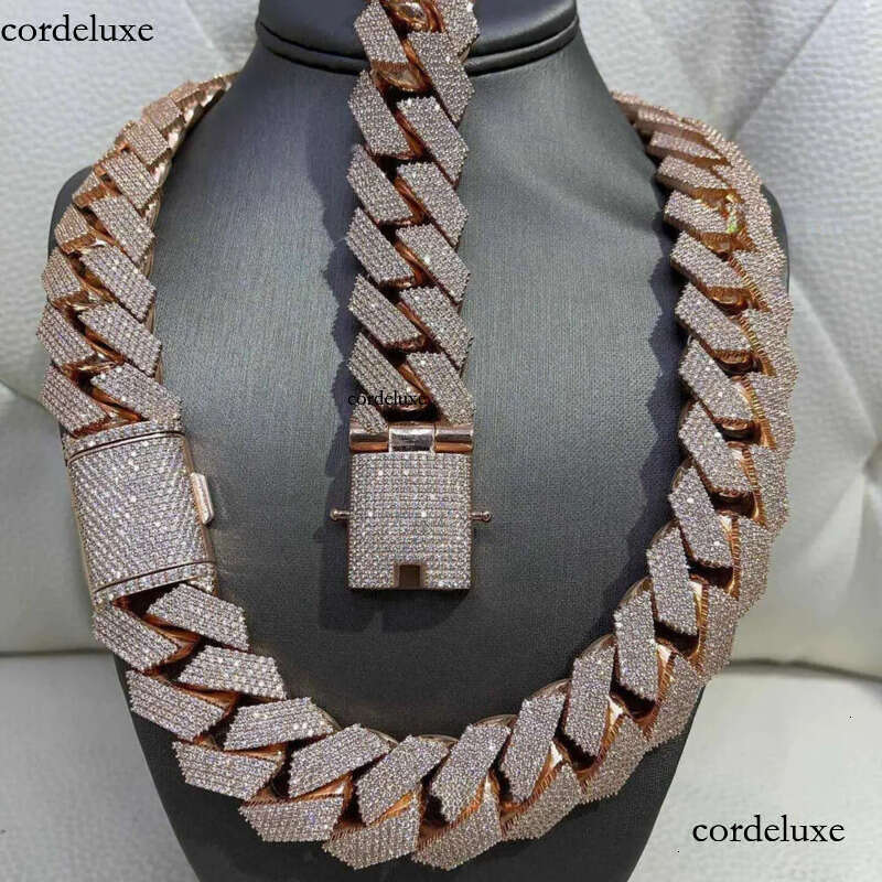 Hip Hop Rapper Sier 25mm Wide 4 Rows Vvs Moissanite Full Iced Out Cuban k Chain Necklace a1