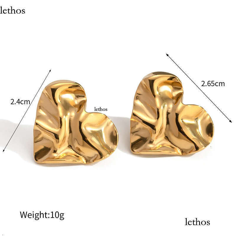 Design Gold Stainless Steel Heart-shaped F Earrings for Womens Hammered Pattern Wedding Party Jewelry Wholesale with Customizable 61