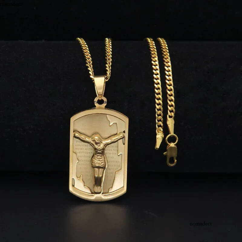 Mens Hip Hop Neclace Jewelry Stainless Steel Jesus Pendant Necklace Fashion Gold Dog Tag Necklaces 77