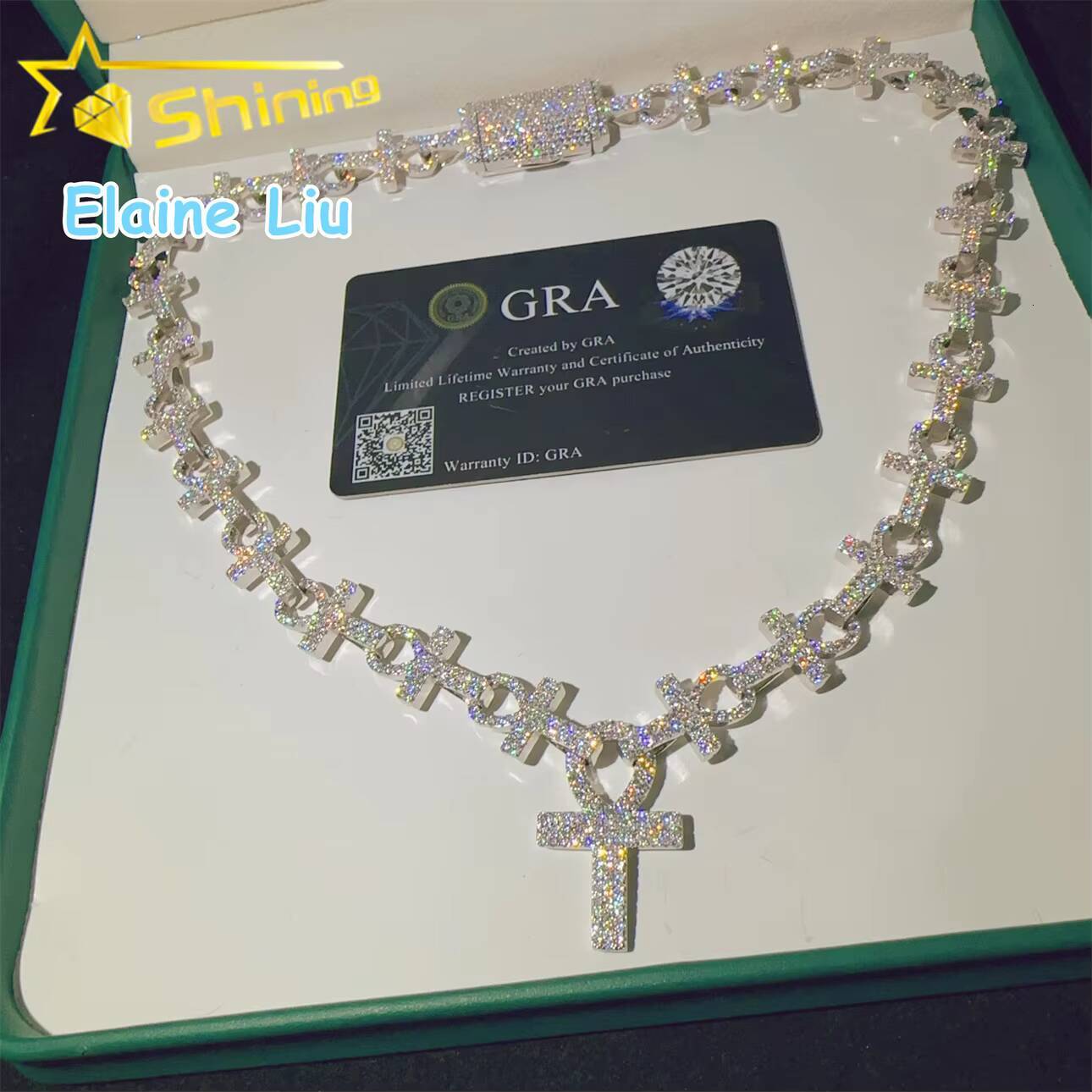 VVS Moissanite Diamond Miami Cuban Necklace 13mm Hip Hop Jewelry Sterling Silver 925 Cuban Link Chain Necklace