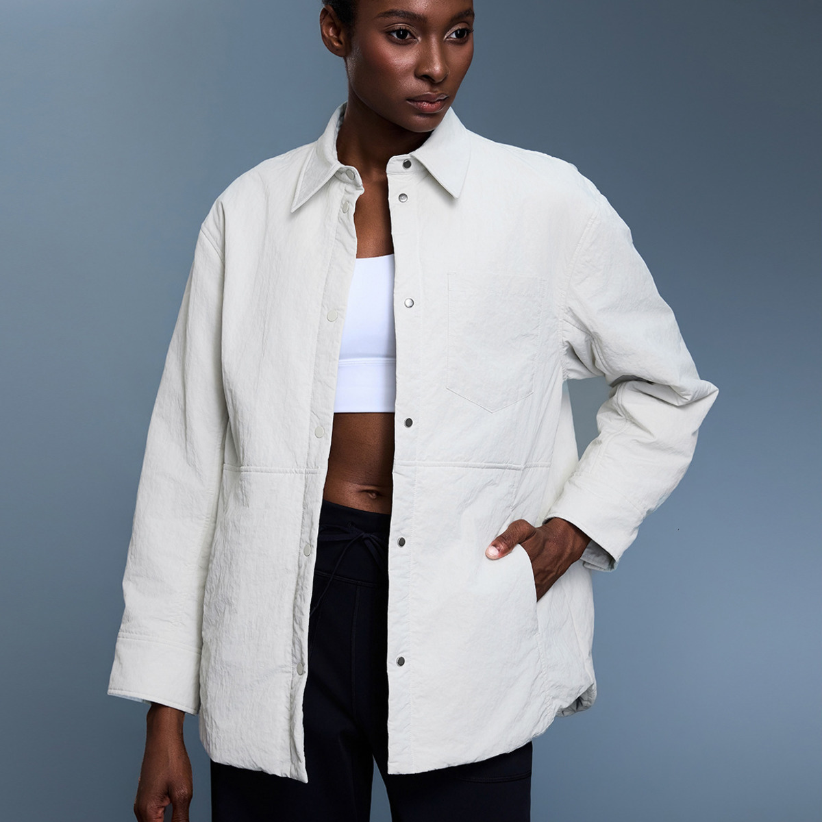 Women Yoga Outfits Casual Lightweight Padded Jacket Winter Warm Sweater Casual Windproof Outwear Female Turndown Collar Cotton Shirt style Coat