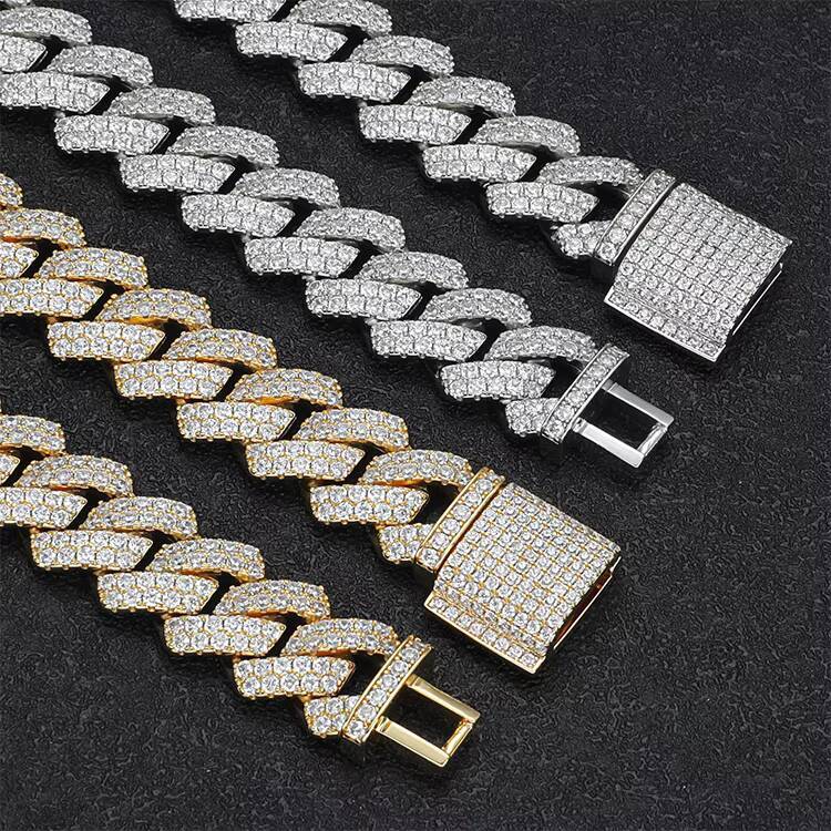 JWY 2021 Fashion Iced Out Gold and Silver Plated Brass Cuban Link Chain Hip Hop Style Necklace with Moissanite for Men