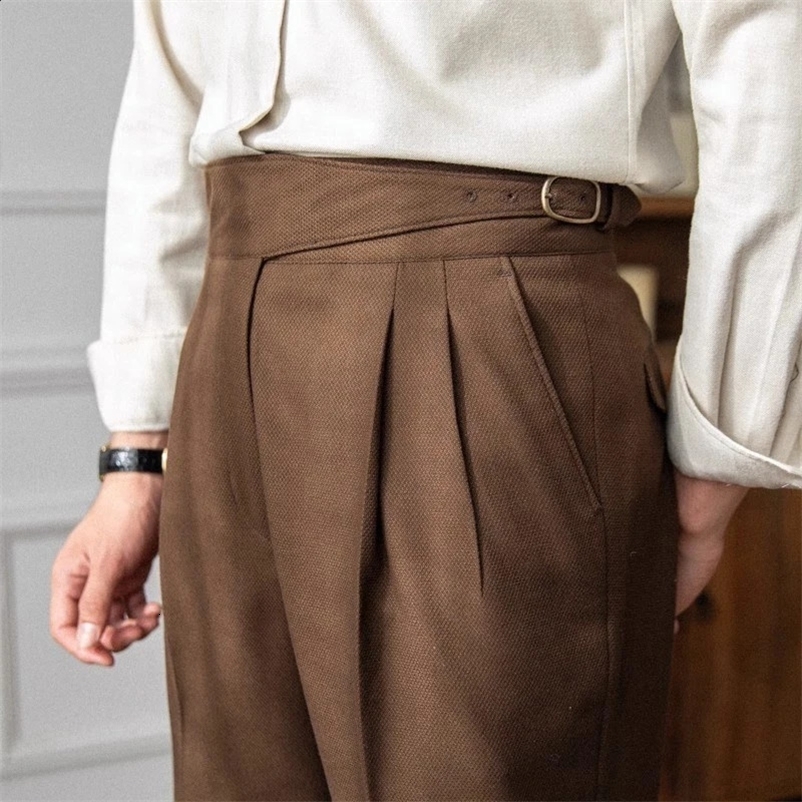 Mens Light Naples slim fit dress pants fashionable casual solid color British retro high-end elegant casual Trouser 241007
