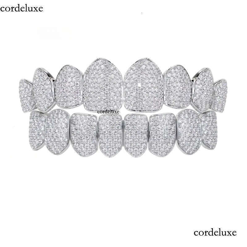 Mens Hip Hop Custom Sier Iced Out Moissanite Dia Grillz Teeth on White Gold Chain Best Price Jewelry 90