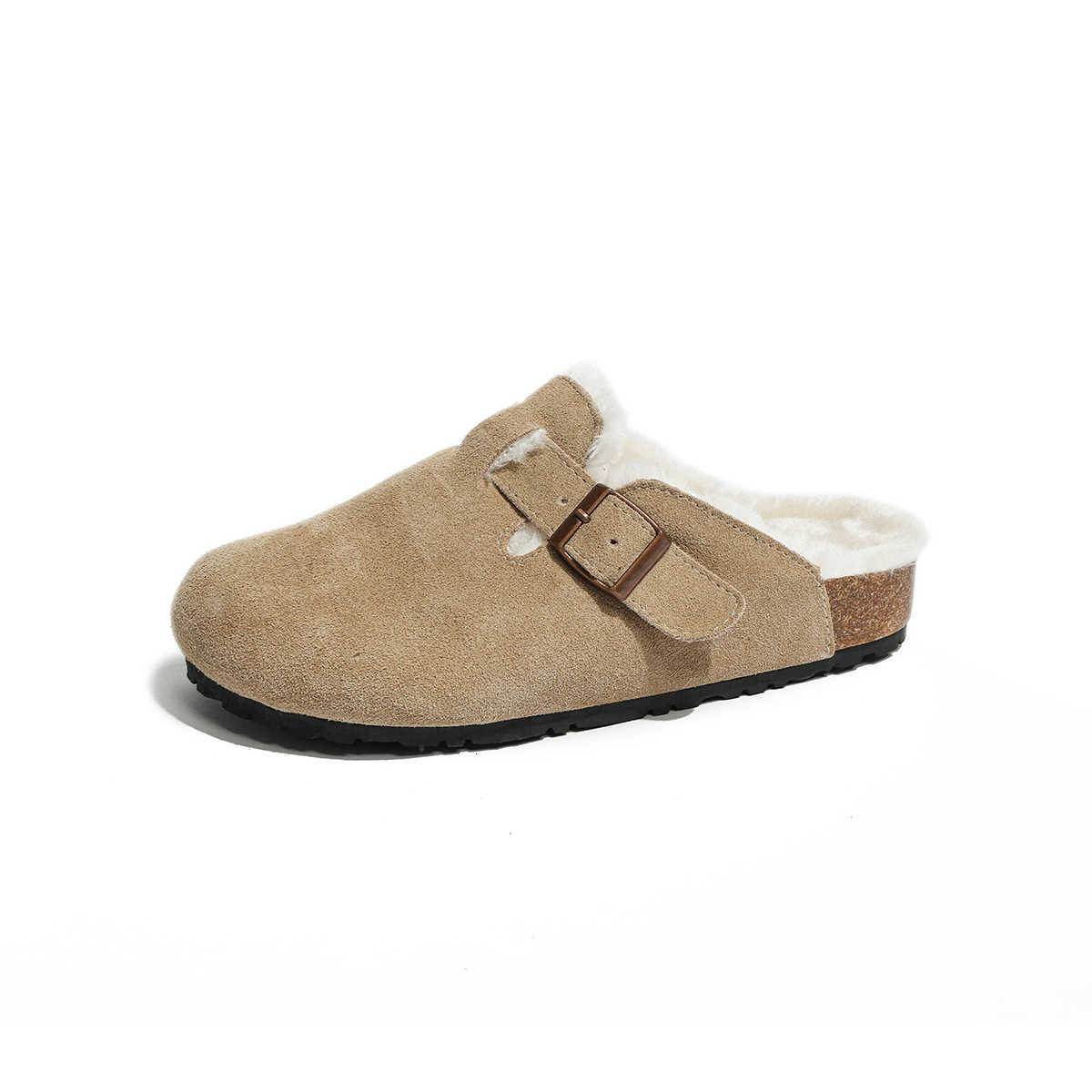 Leather cowhide Birkenstock women's shoes, cork heightening thick-soled slippers, flat-bottom fishing bag-top half-slippers, Japanese-style Birke