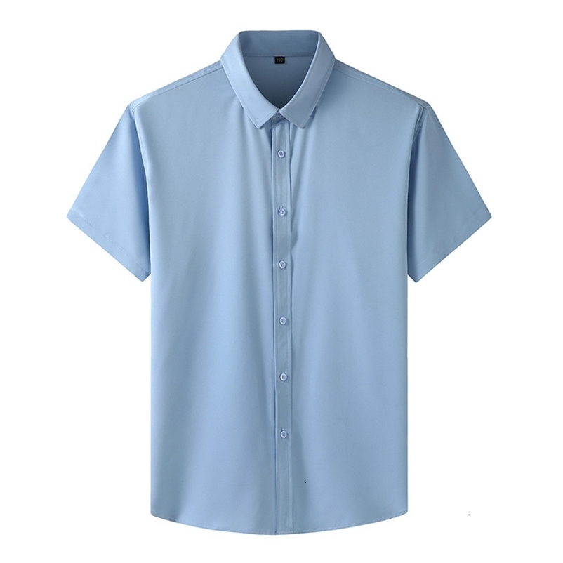 Men's Casual Shirts 10XL 8XL 7XL Summer Men's Solid Color Short sleeved Shirt Plus Size Loose Elasticity Casual Black White Business Work Sh