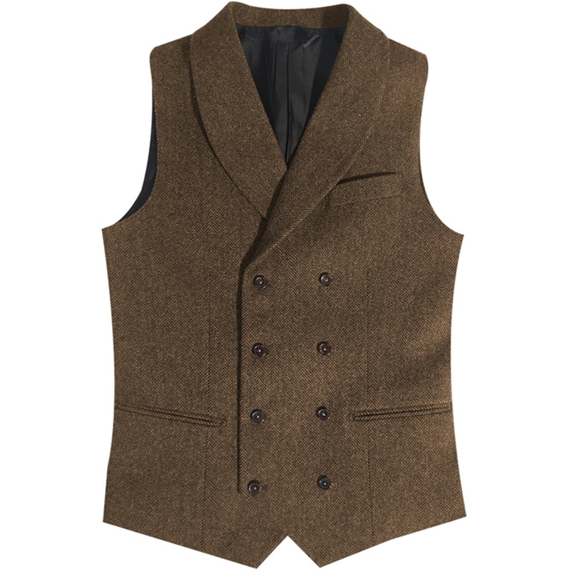 Men's Suits Blazers Men's Suit Vest Brown Herringbone Tweed Double Breasted Steampunk Clothing Male Gentleman Business Waistcoat for Wedding