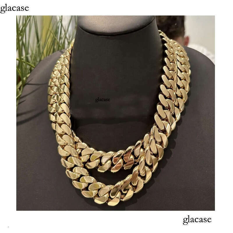 Top quality Hip Hop Jewelry Men Rapper Necklace 20MM Thick 14K Gold Plating 999 Sier Cuban Chain mihee