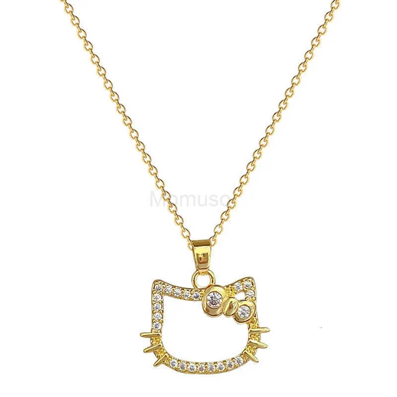 Sanrio Stainless Steel Chain Gold Color Hello Kitty Head with Zircon Pendant Necklaces for Women Girls Cartoon Cute Jewelry Gifts L250925
