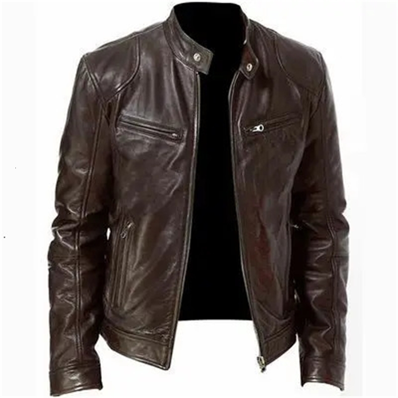 Men Fashion Leather Jacket Men Autumn Motorcycle Slim Fleece Jacket Coat Men Spring Outdoor Casual Motor Biker Pu Leather Jacket 240716