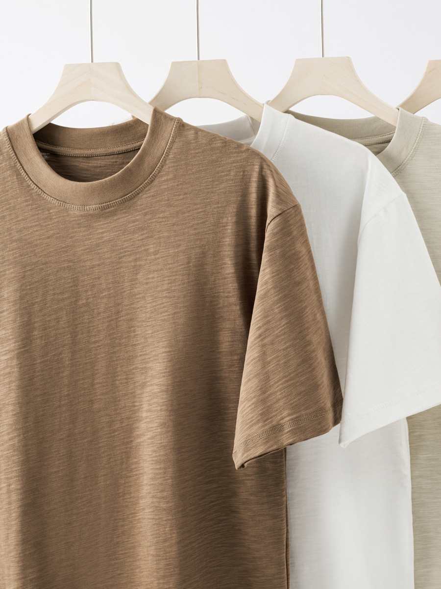 Men's Heavyweight Slub Cotton Short-Sleeve T-Shirt - Loose Fit, Solid Color, American Retro Style for Summer | Elegant Commute Essential -52M