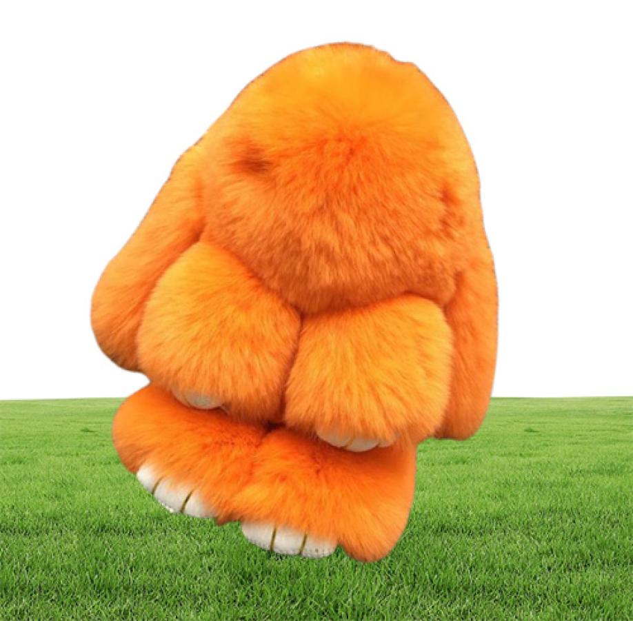 Cute Pluff Bunny Keychain Rex Genuine Rabbit FUR key Chains For Women Bag Toys Doll y Lovely Pompom Keyring Car Key2229057