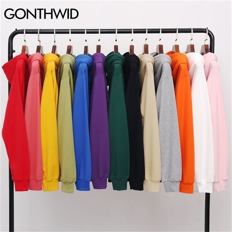 GONTHWID Men's Hoodies Pullover Casual Solid Color Sports Outwear Hooded Sweatshirts Hoodies Fashion Streetwear Sweatshirt Tops 201127