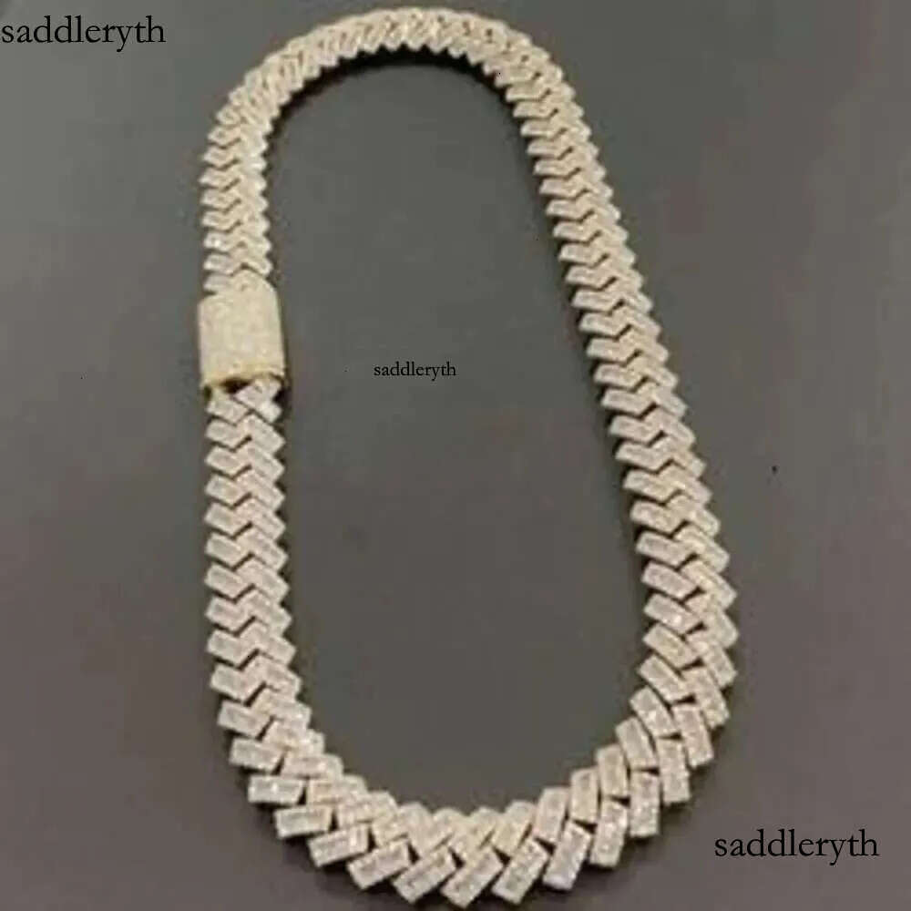 15mm Baguette Iced Out Sier Hiphop VVS Dia Moissanite Cuban k Chain 11