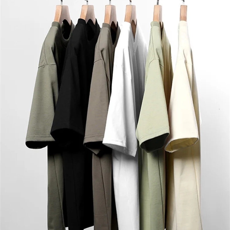 260G Heavy Cotton Summer T Shirt Men Korean Fashion Short Sleeve Loose Basic T-shirts Solid Tops Oversized Tee Unisex 250118