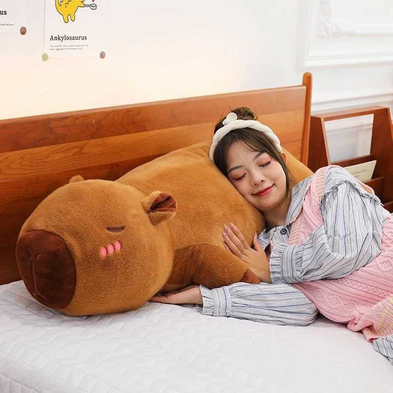 40CM60CM Kawaii Cartoon Giant Strip Capybara Plush Doll Pillow Lying Brown Creative Capybara Plush Toy Home Decor Sleeping Toy C250925