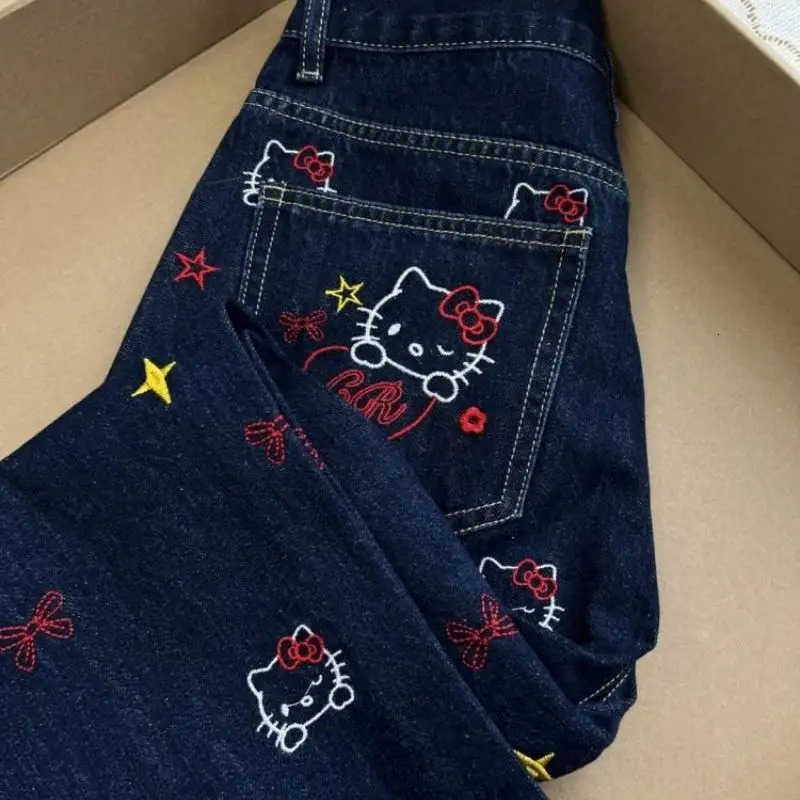 Sanrio Hello Kitty Girl Jeans Loose WideLeg Pants Spring and Autumn New Style Fashion Hot Student MidHigh Waist Casual Pants L250925