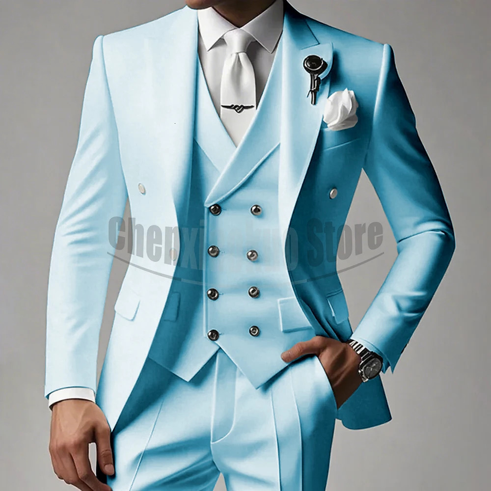 White Men Suits 3 Piece Highend Lapel Solid Color Male Suit Slim Fashion Party Groom Wedding Tuxedos BlazerVestPants 250916Z