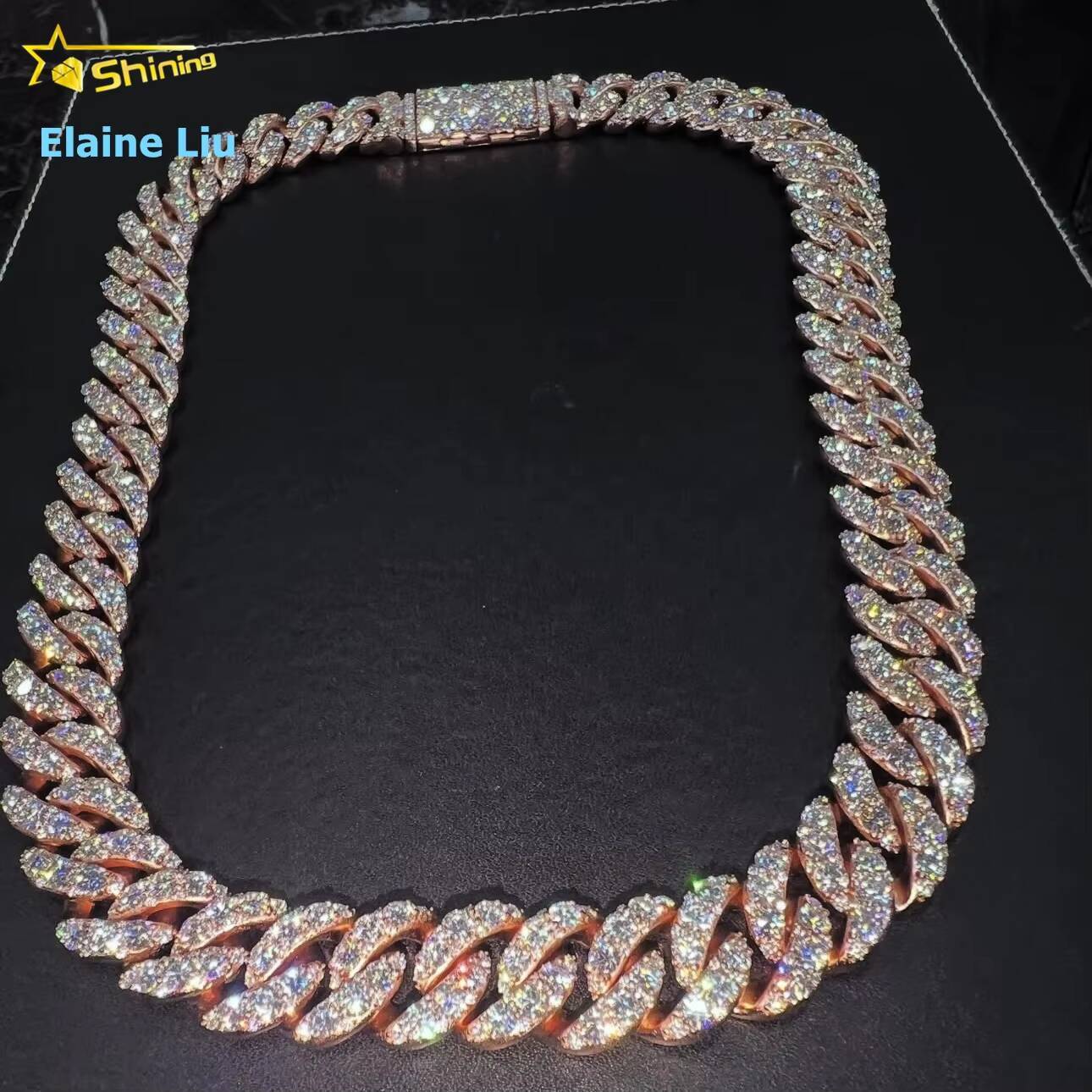 16mm Width Fashion Iced Out Hip Hop Jewelry VVS Moissanite Diamond 925 Sterling Silver Miami Cuban Link Chain Necklace