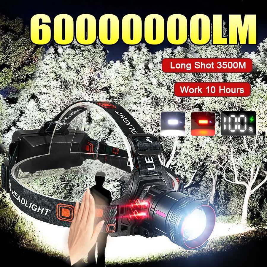 60000000LM LED Sensor Headlight Super Bright 3500M Headlamp Most Powerful Head Flashlight Waterproof Outdoor Fishing Lantern J2509251