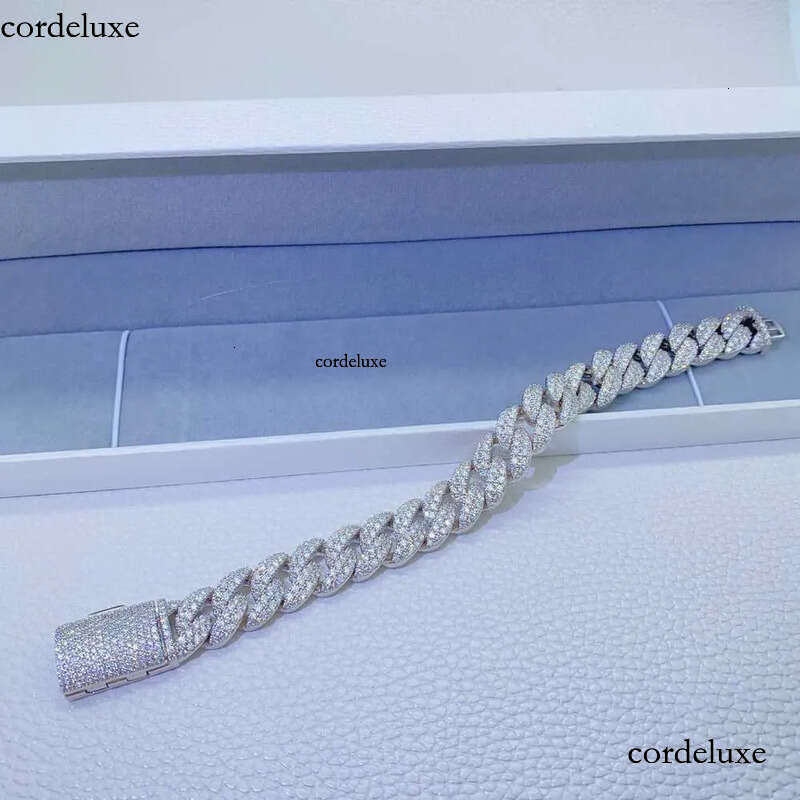 necklace moissanite chain 12mm 2 Rows Micro Paved Cuban Bracelet D VVS Lab Dia Link Iced Out Sier db