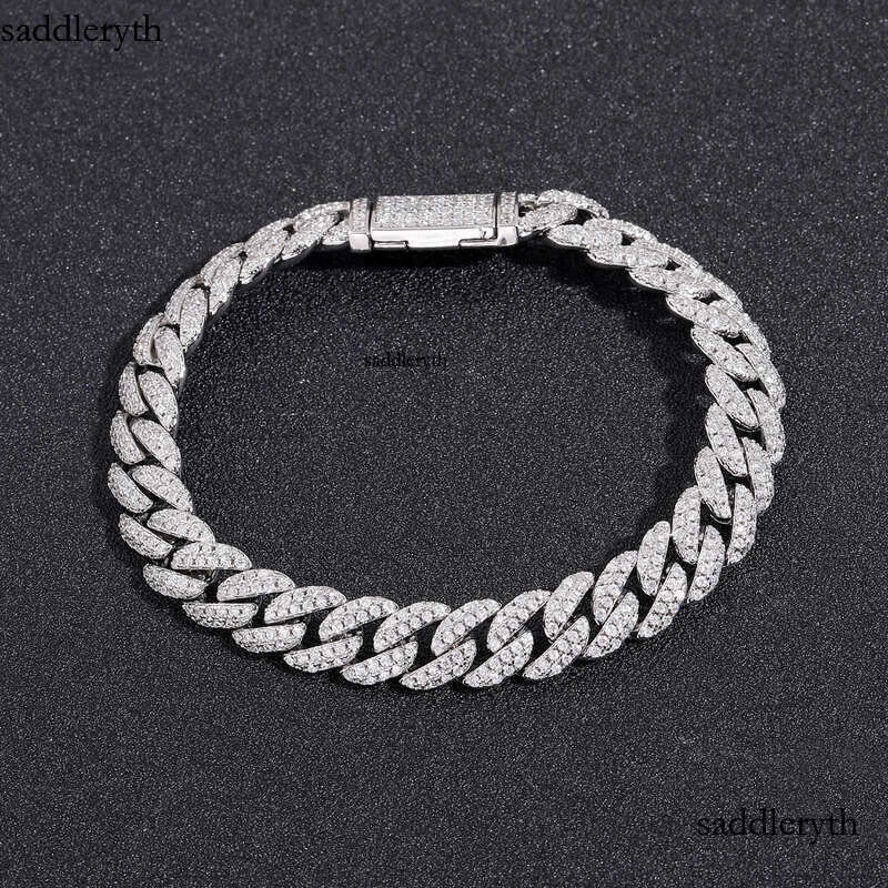 Moissanite Gold Sier Chains For Mens Womens Miami Cuban Link Chain Bracelets Necklace Jewelry 10mm Double Row Dia 27 d7 92