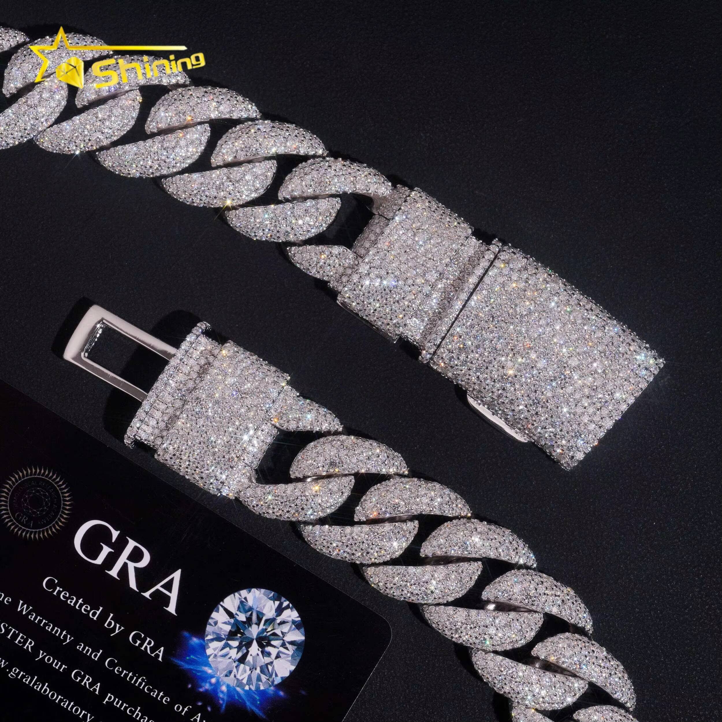 20mm Big Heavy Cuban Chian Vvs Moissnaite Iced Out Hip Hop Jewelry Sterling Silver 925 White Gold Plated Mens Necklace