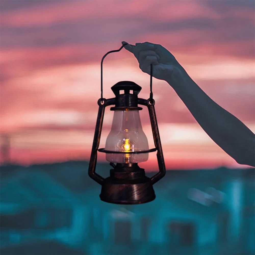 Vintage Lantern Camping Light Battery Powered LED Candle Tent Kerosene Lamp Portable Lights Outdoor Garden Christmas Decoration J250925
