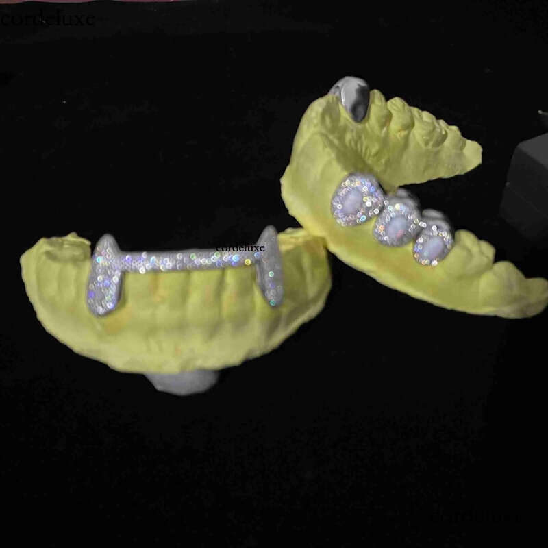 Custom Made Dental Grills Iced Out Sterling Sier Real Gold Jewelry Zigzag Setting VVS Moissanite Dias Teeth Grillz b4