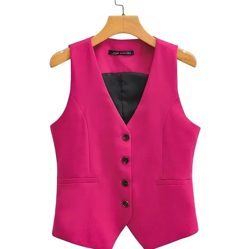 Women Fashion V Neck Sleeveless Pockets Short Vest Jacket Office Lady Single Breasted Casual Slim WaistCoat Tops CT2208 241205