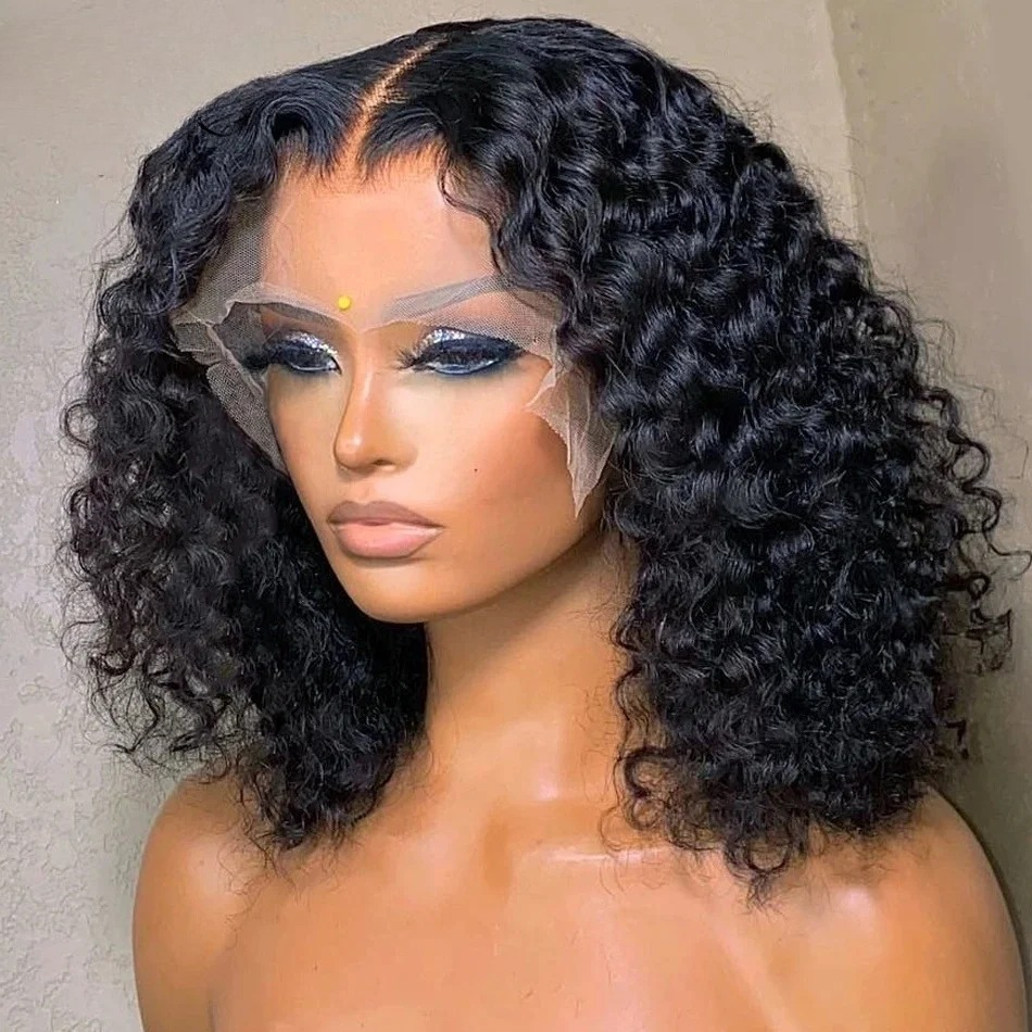 Curly Short Bob Wig Human Hair 13x4 HD Lace Frontal 220% Density 8-14 Inch Deep Wave Wig Original Brazilian Hair Wigs For Black Women