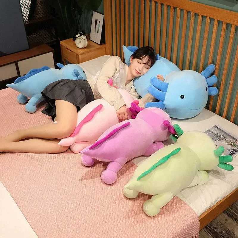Giant Colorful Newt Plush Toy Stuffed Cute Axolotl Salamander Fuzzy Long Plush Fish Appeasing Long Pillow Cushion Kids Gift C250925