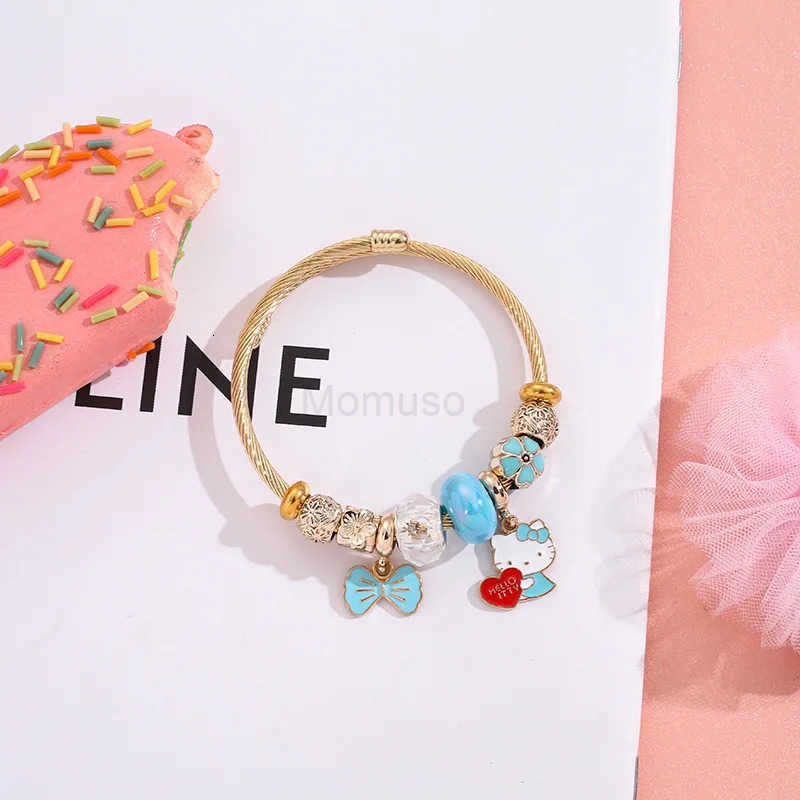 Sanrio Stainless Steel Bangle Cute Hello Kitty Flower Bowknot Charms Bracelets for Women Girls Lovely Accessories Jewelry Gifts L250925