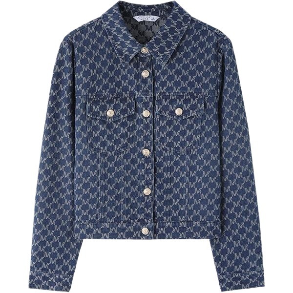 Spring Autumn Check with Print Graphic Outerwears Blue Mix Color Female Jeans Coat Womens Denim Jackets Chic and Elegant 250723