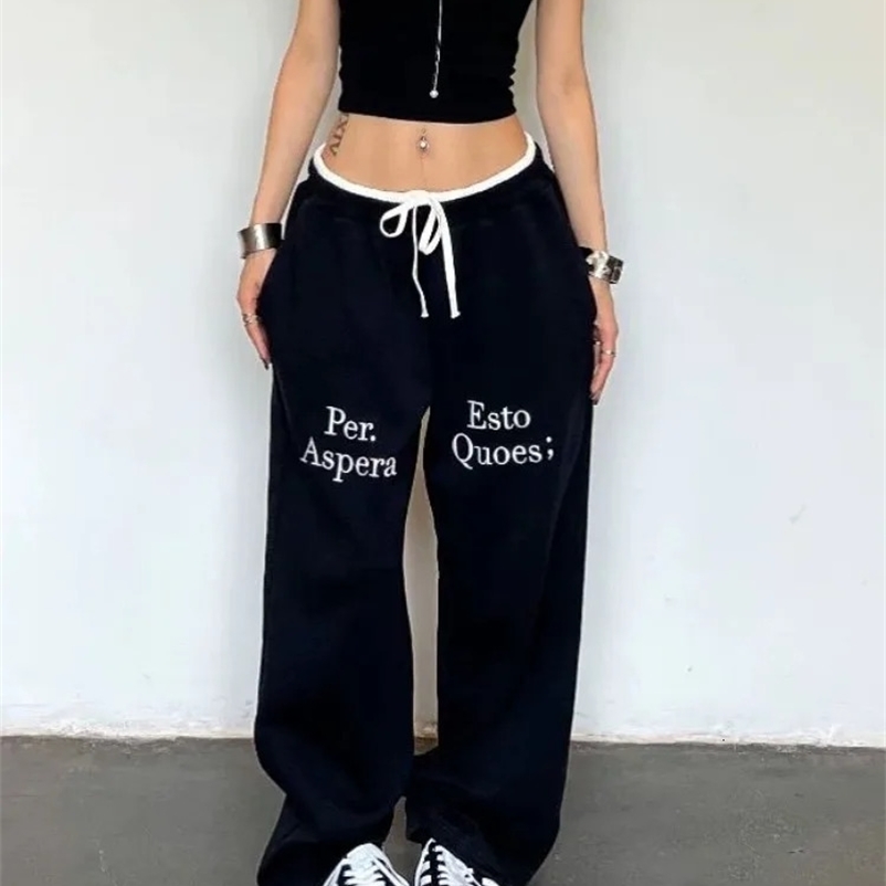 HOUZHOU Y2k Vintage Baggy Black Sweatpants Woman Oversized Korean Fashion Sports Pants Harajuku Streetwear Gyaru Jogger Trousers 240530