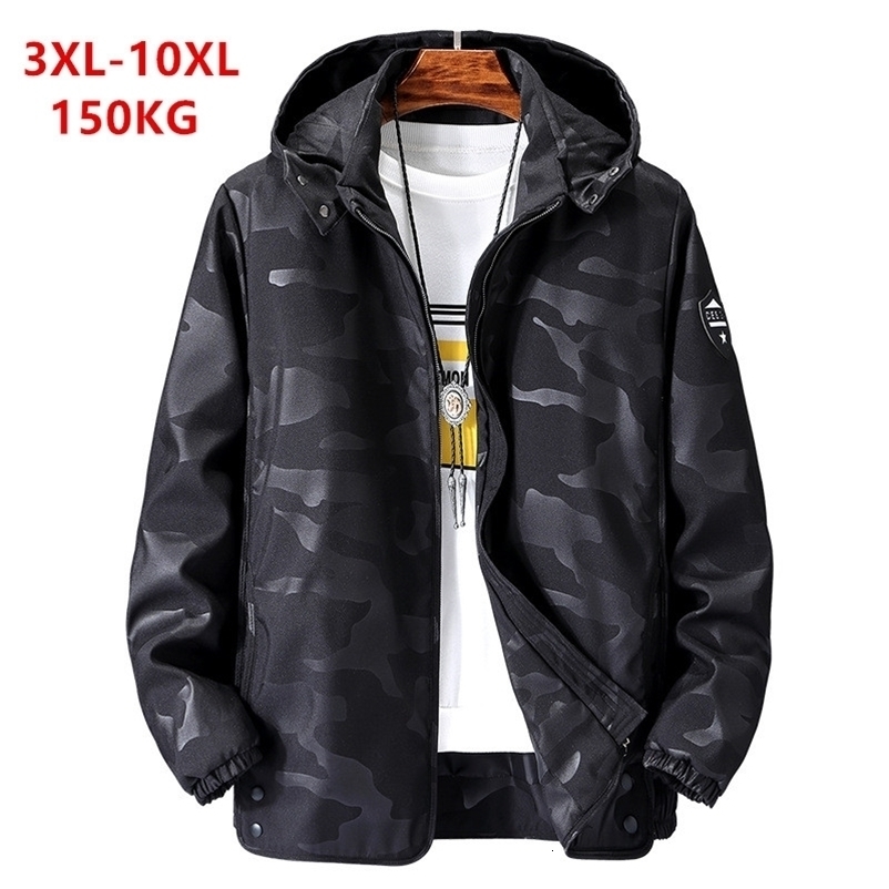 Outdoor Jacket 150KG Black Large Sizes Plus 6XL 7XL 8XL 9XL 10XL Mens Coats Hooded Removed Man Spring Autumn Camo Blue Hoodies 201218